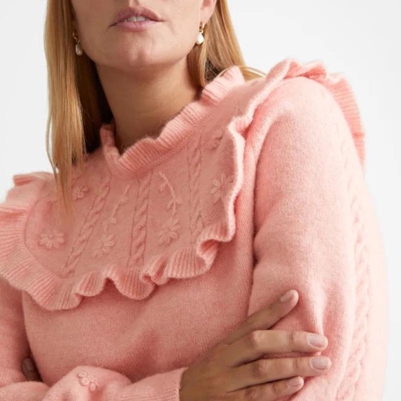 & Other Stories Ruffle Knit Embroidered Wool Sweater - Picture 1 of 7